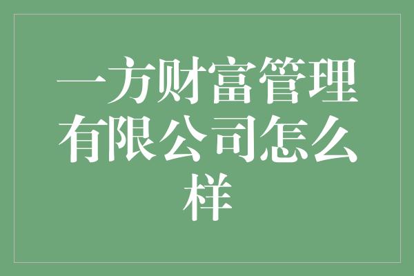 一方财富管理有限公司怎么样