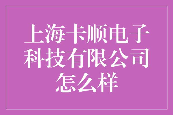 上海卡顺电子科技有限公司怎么样