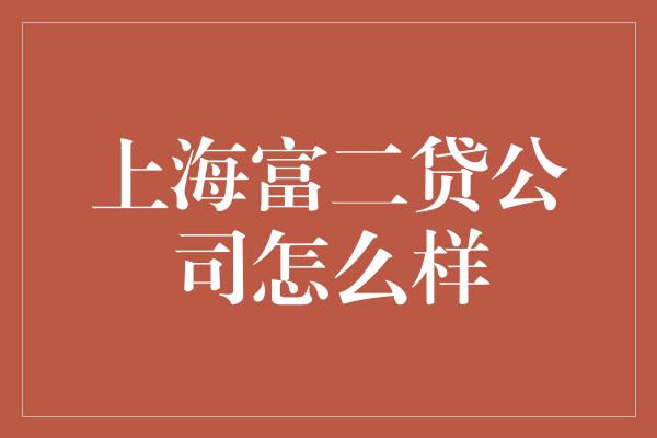 上海富二贷公司怎么样