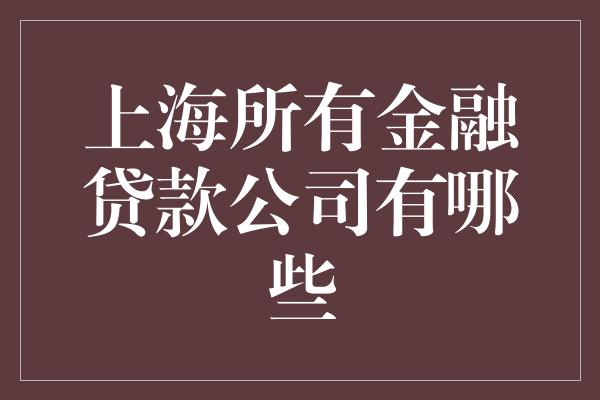 上海所有金融贷款公司有哪些