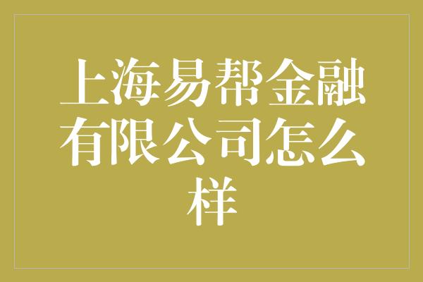 上海易帮金融有限公司怎么样