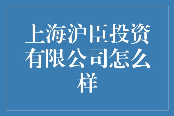 上海沪臣投资有限公司怎么样