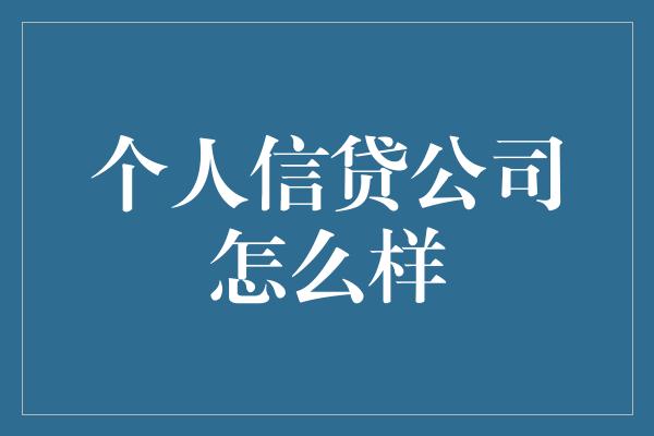 个人信贷公司怎么样