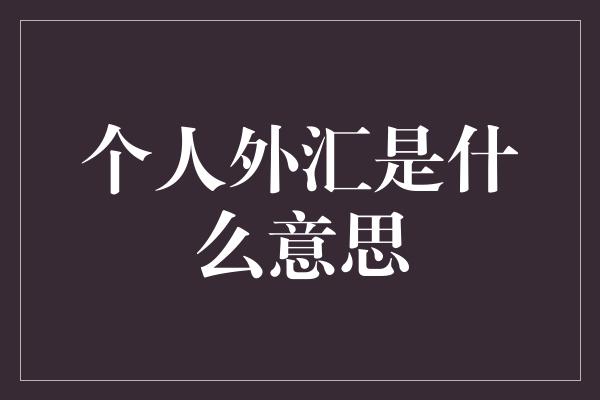 个人外汇是什么意思