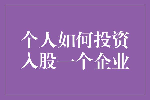 个人如何投资入股一个企业