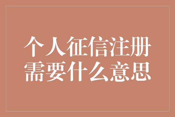 个人征信注册需要什么意思