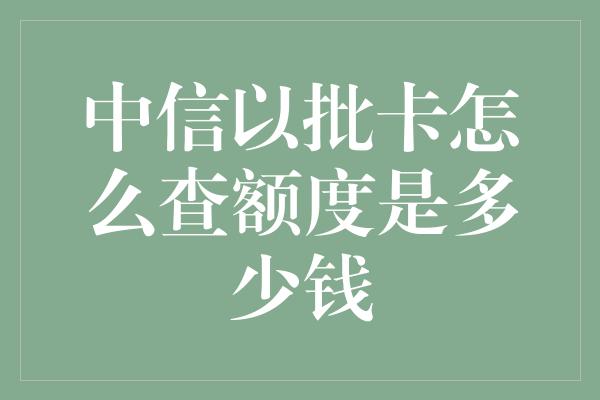 中信以批卡怎么查额度是多少钱