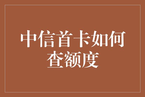 中信首卡如何查额度