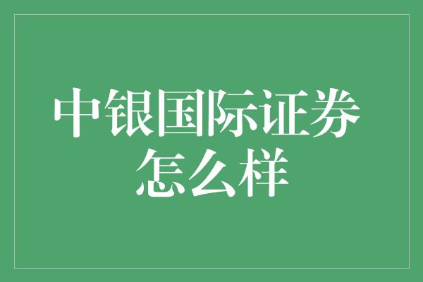 中银国际证券 怎么样