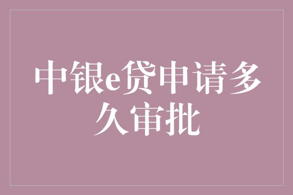 中银e贷申请多久审批