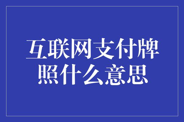 互联网支付牌照什么意思