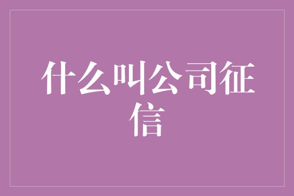 什么叫公司征信