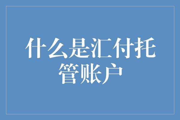 什么是汇付托管账户