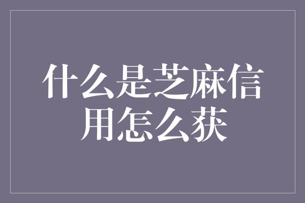 什么是芝麻信用怎么获