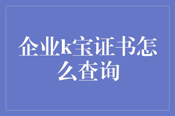 企业k宝证书怎么查询