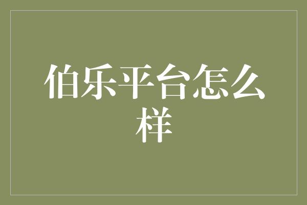 伯乐平台怎么样