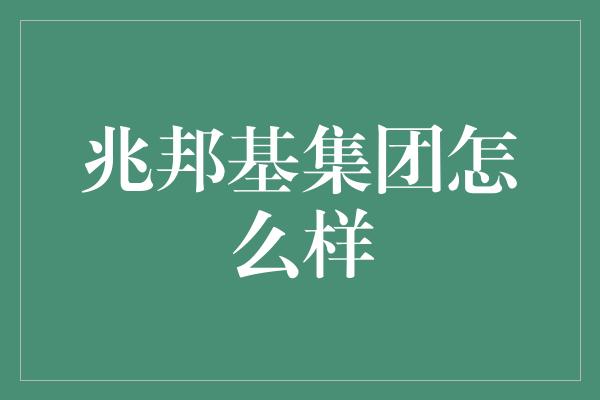 兆邦基集团怎么样