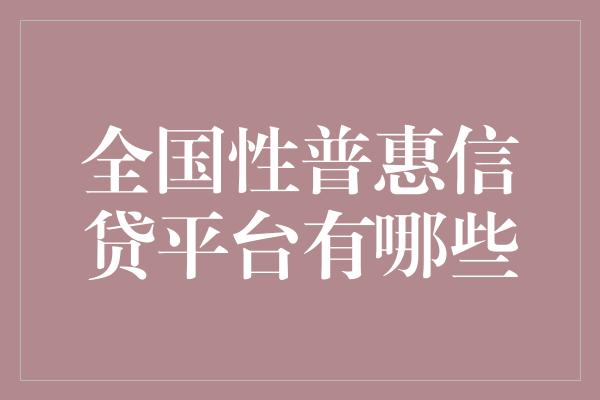 全国性普惠信贷平台有哪些