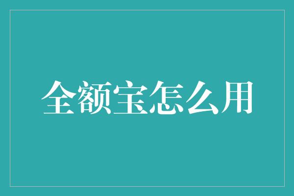 全额宝怎么用