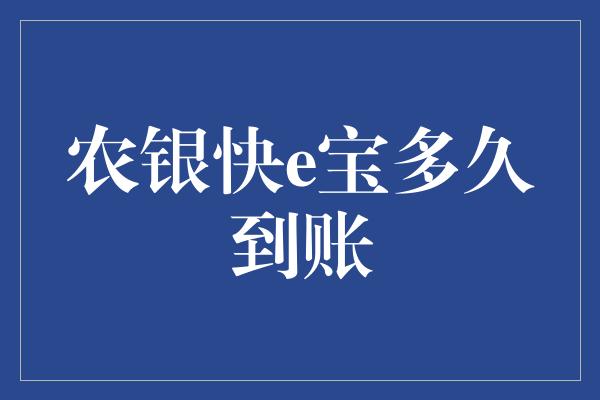 农银快e宝多久到账