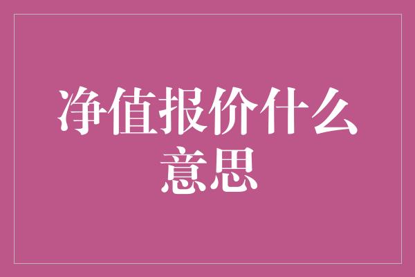 净值报价什么意思