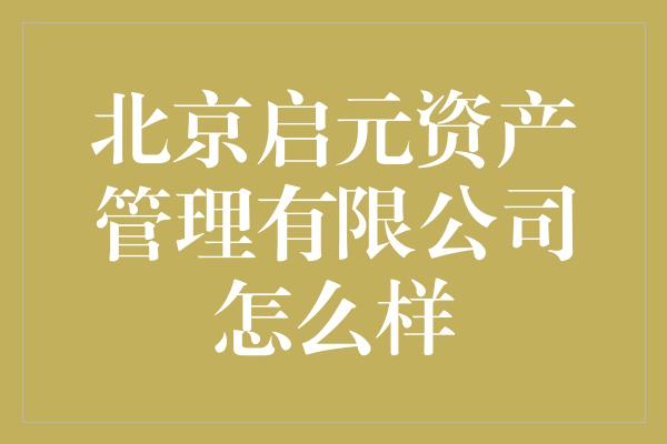 北京启元资产管理有限公司怎么样