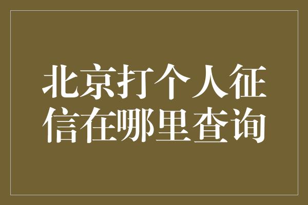 北京打个人征信在哪里查询