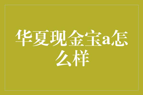 华夏现金宝a怎么样