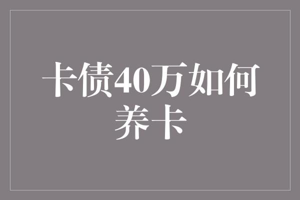 卡债40万如何养卡