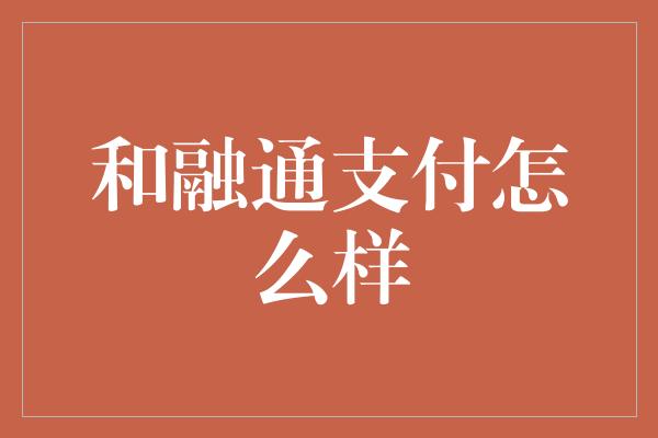 和融通支付怎么样