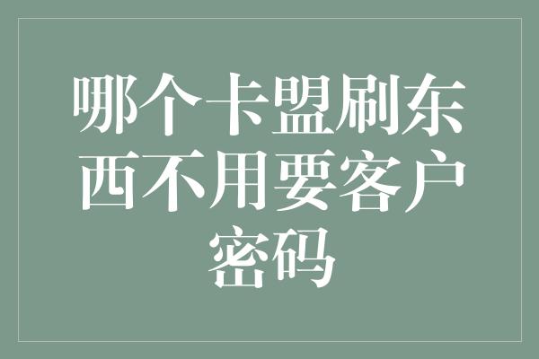 哪个卡盟刷东西不用要客户密码