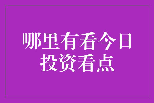 哪里有看今日投资看点