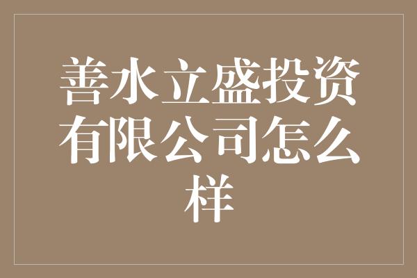 善水立盛投资有限公司怎么样