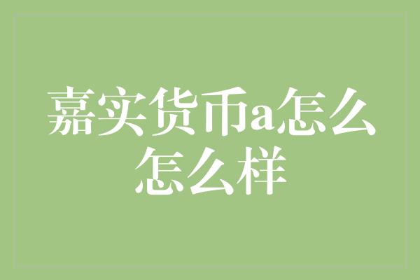 嘉实货币a怎么怎么样