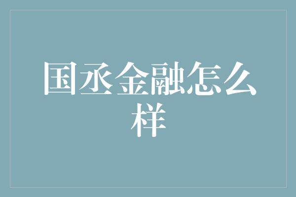 国丞金融怎么样