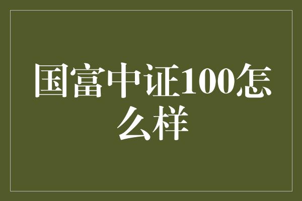 国富中证100怎么样