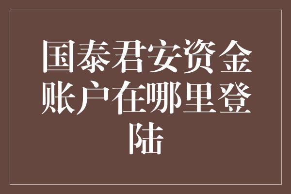 国泰君安资金账户在哪里登陆