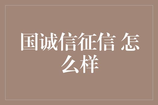 国诚信征信 怎么样