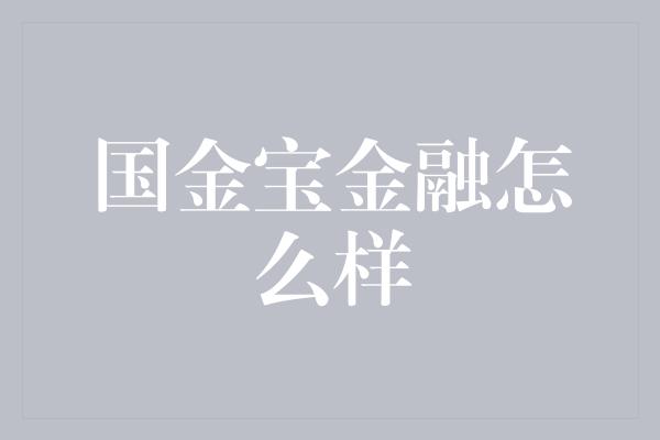 国金宝金融怎么样