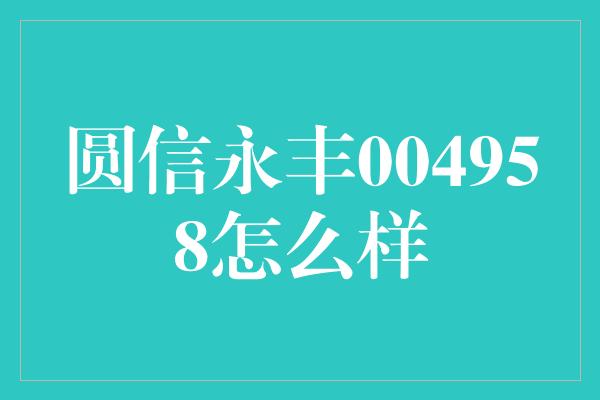 圆信永丰004958怎么样