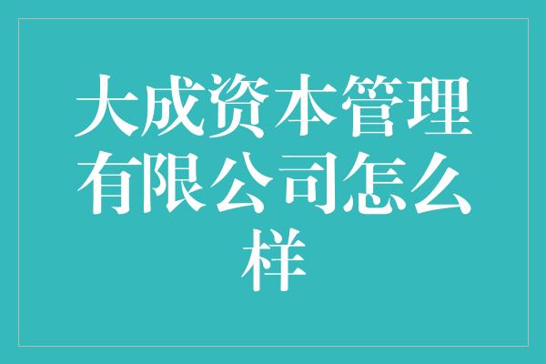 大成资本管理有限公司怎么样