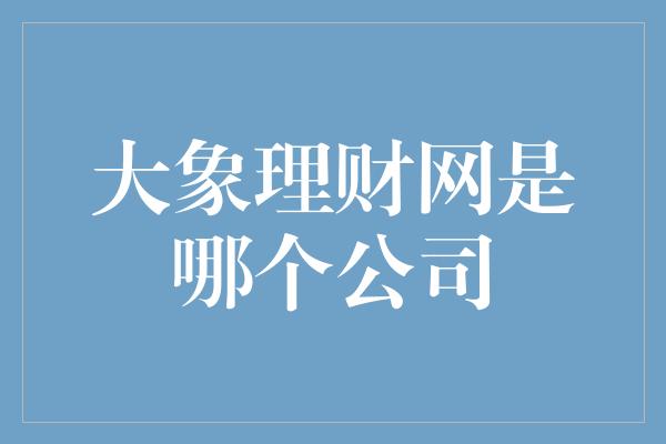 大象理财网是哪个公司