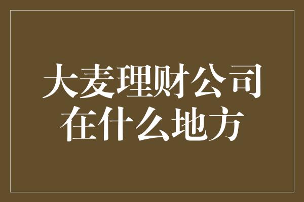 大麦理财公司在什么地方