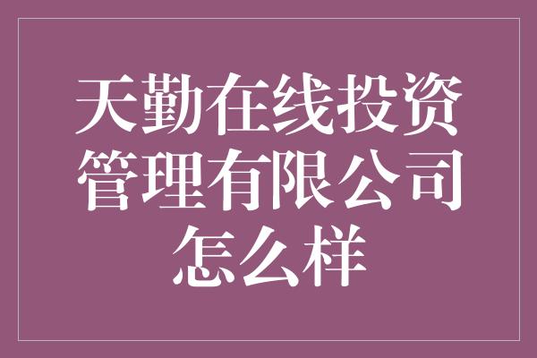 天勤在线投资管理有限公司怎么样