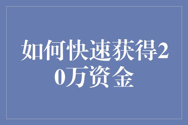 如何快速获得20万资金