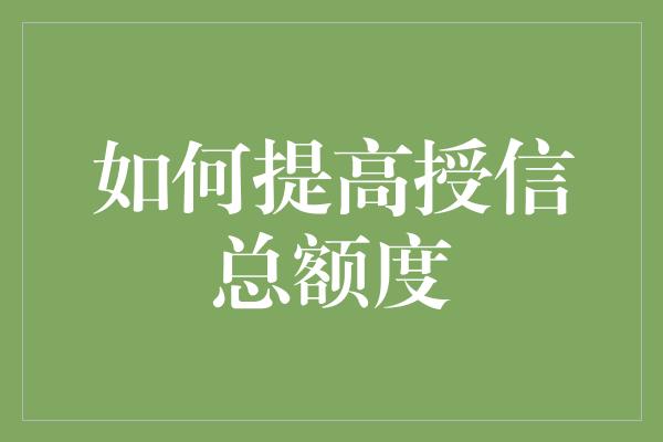 如何提高授信总额度