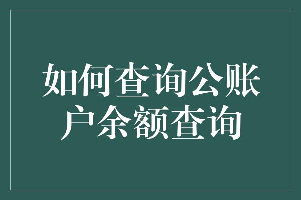 如何查询公账户余额查询