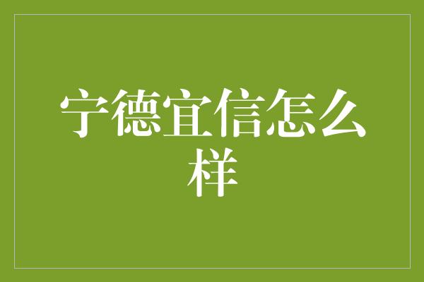 宁德宜信怎么样