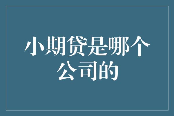 小期贷是哪个公司的