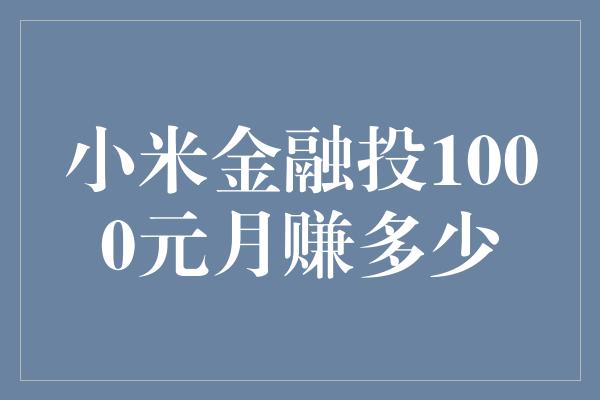 小米金融投1000元月赚多少